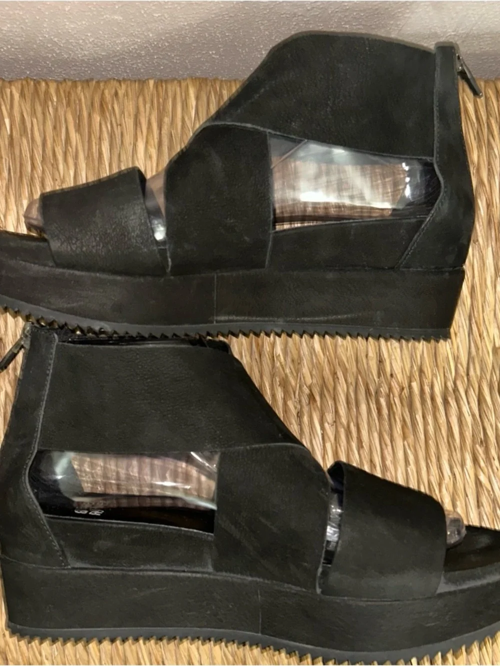 Eileen Fisher Black wedge Suede Platform Sandals